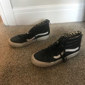 Vans Sk8-Hi Slim Black Leather & Leopard Zip Shoes